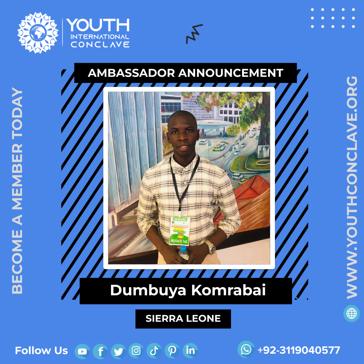 Dumbuya Komrabai from Sierra Leone as an Ambassador Youth International Conclave.