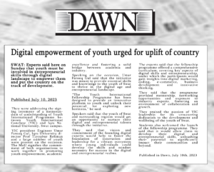 "Dawn" Newspaper, Published about the MOU signing between YIC President and Campus director of Iqra National University Swat.