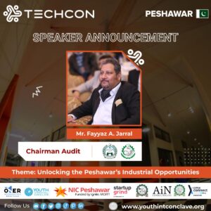 A visionary speaker addressing the audience at the TechConnect Peshawar event, inspiring innovation and technological advancement.