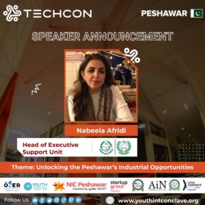 Woman speaker at TechConnect Peshawar event.