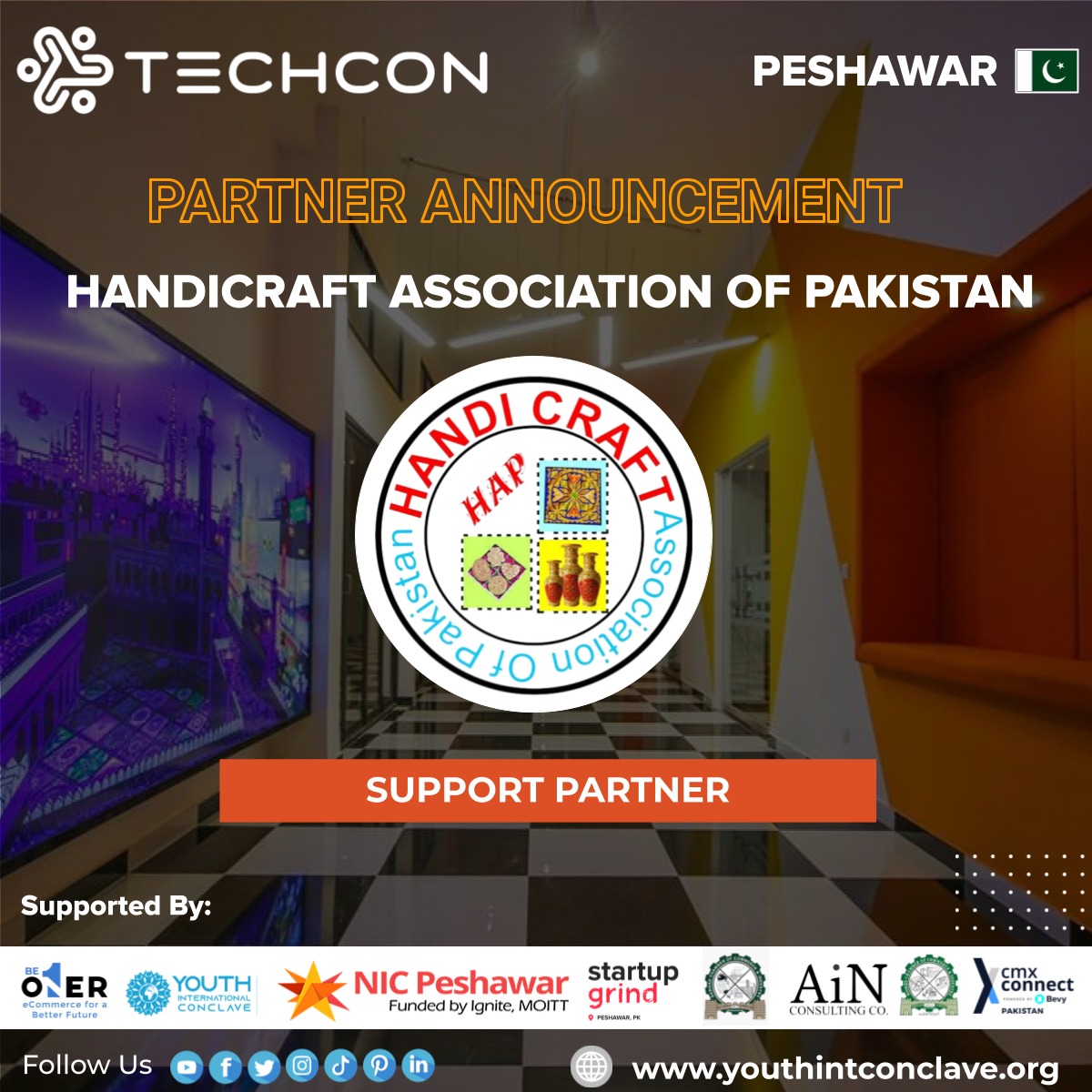 Announcement of the HANDICRAFTS ASSOCIATION OF PAKISTAN as the support partner of the event.