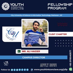 A photo of Ali Haider, newly selected Campus Director for the CUSIT Chapter at the Youth International Conclave (YIC).